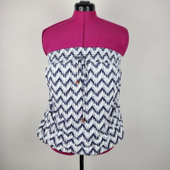 Temped Hearts Strapless Top Smocked Lined Bust Geometric Print Boho Festival M - Picture 10 of 13